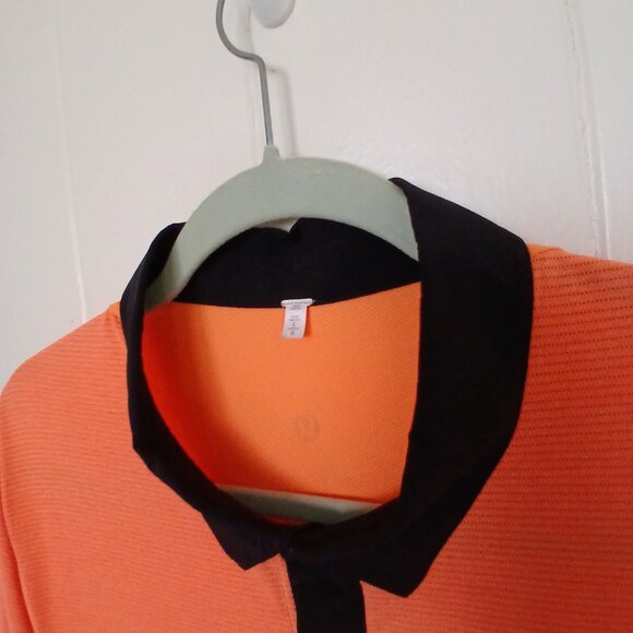 Lululemon Shirt Post Practice Polo Mens Large Orange Black Button Down Stretch* - Picture 9 of 13